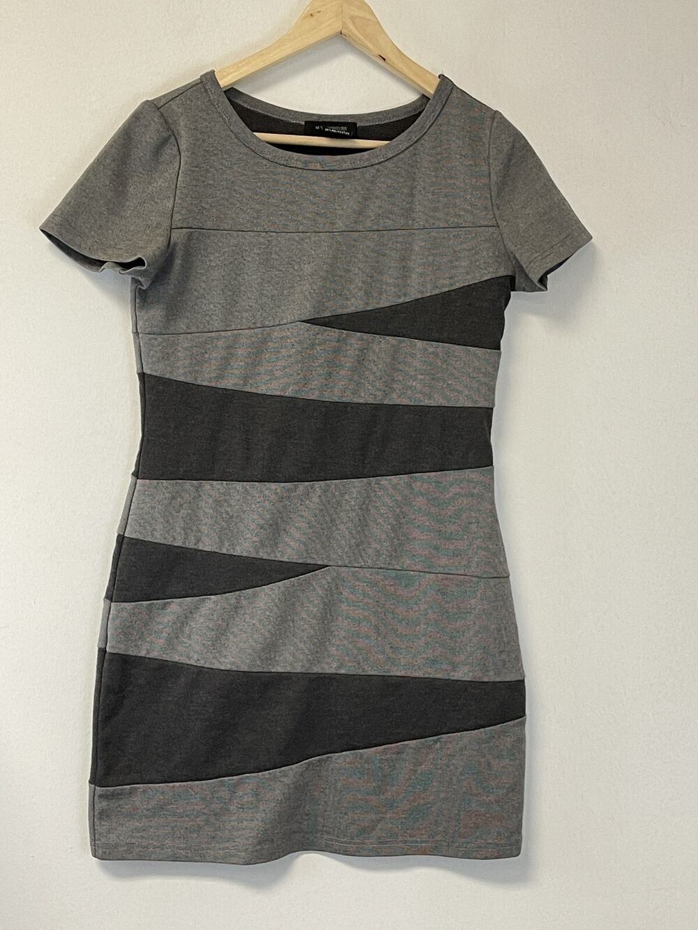 MM Couture by Miss Me Dress Womens Small Striped Mini Shift Gray Stretch N18
